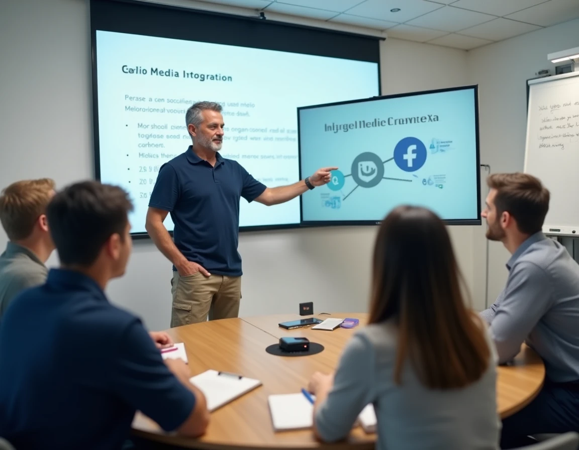 Formateur coach en marketing digital animant une session de formation en groupe dans une salle professionnelle à Paris