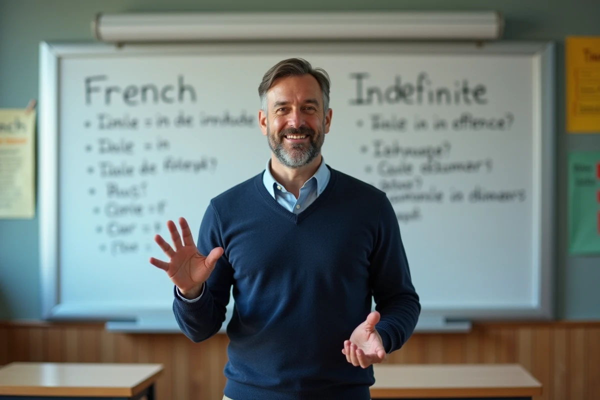 Professeur expliquant les articles français en classe