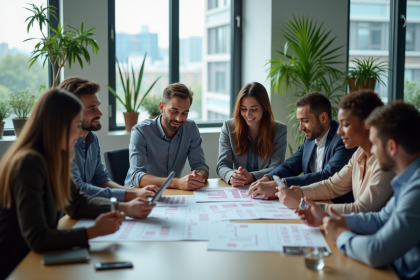 Groupe de jeunes professionnels en réunion de travail