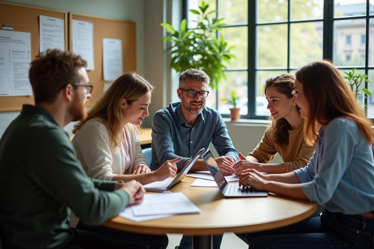 Groupe de collègues discutant lors d