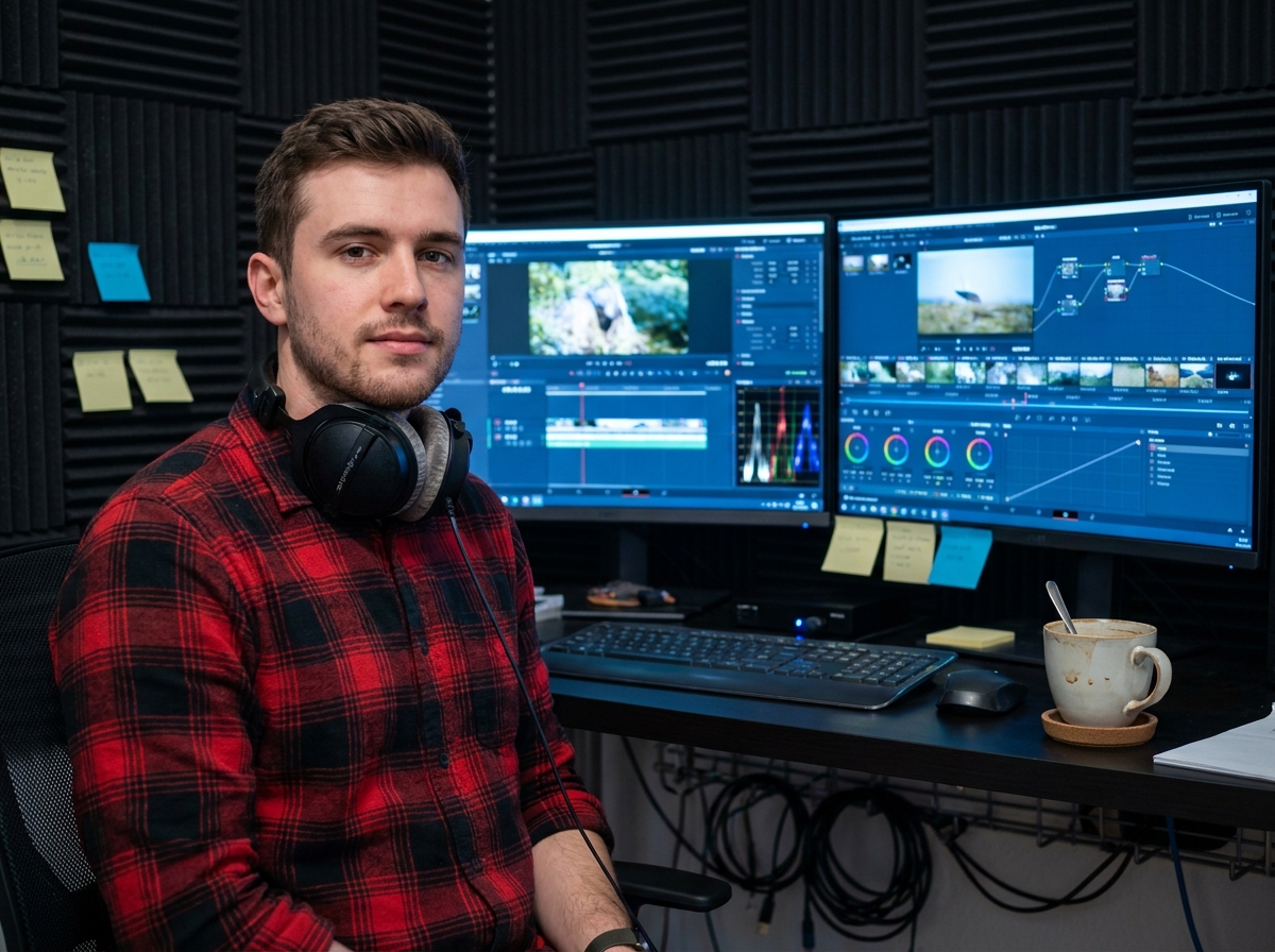 Étudiant en cinéma en train de monter une vidéo sur une station de montage professionnelle