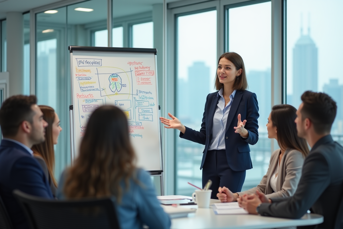 Jeune femme facilitant une session de decision