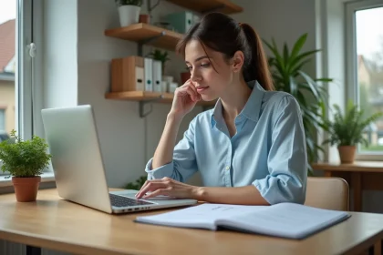 Femme au bureau à la maison prenant des notes