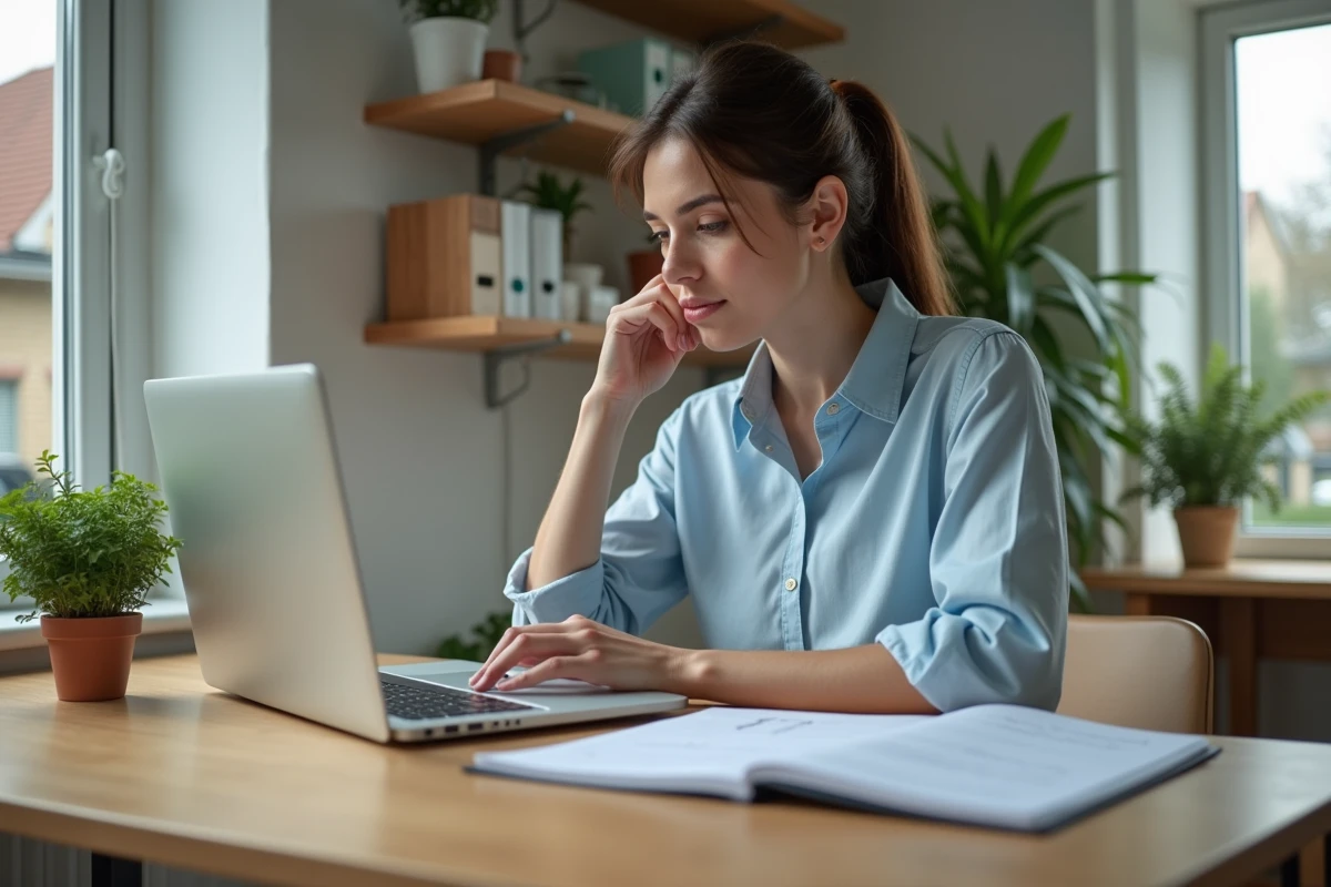 Femme au bureau à la maison prenant des notes