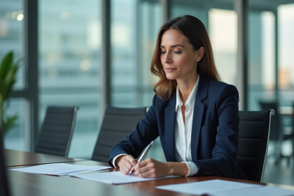 Femme en réunion d'affaires dans un bureau moderne