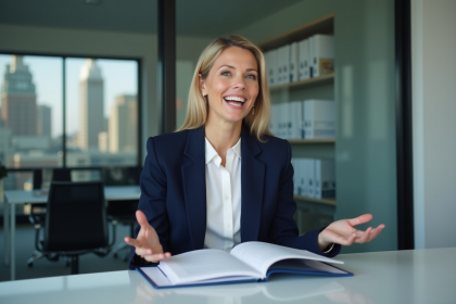 Femme en réunion d'affaires dans un bureau moderne