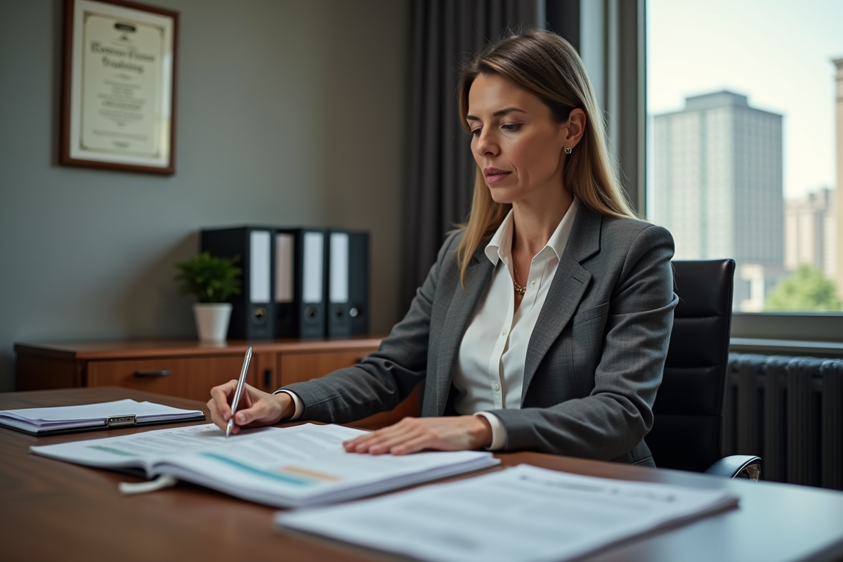 Femme gestionnaire HR examinant dossiers de formation