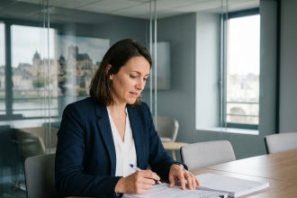 Femme concentrée lors d'un séminaire à Châtellerault