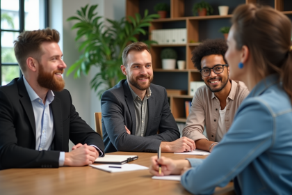 Groupe divers de professionnels en réunion de travail