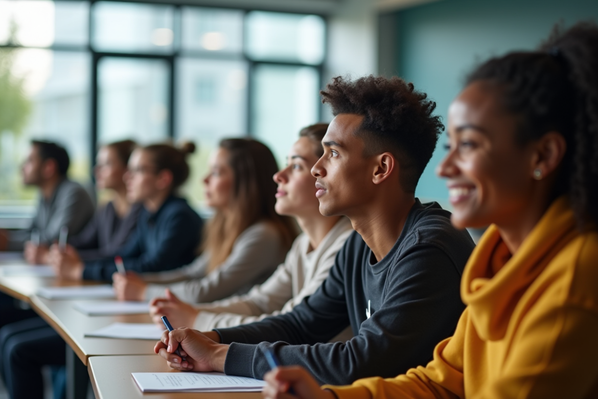 Groupe de jeunes en formation dans une salle moderne