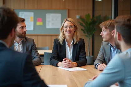 Groupe de professionnels en réunion dans un bureau moderne