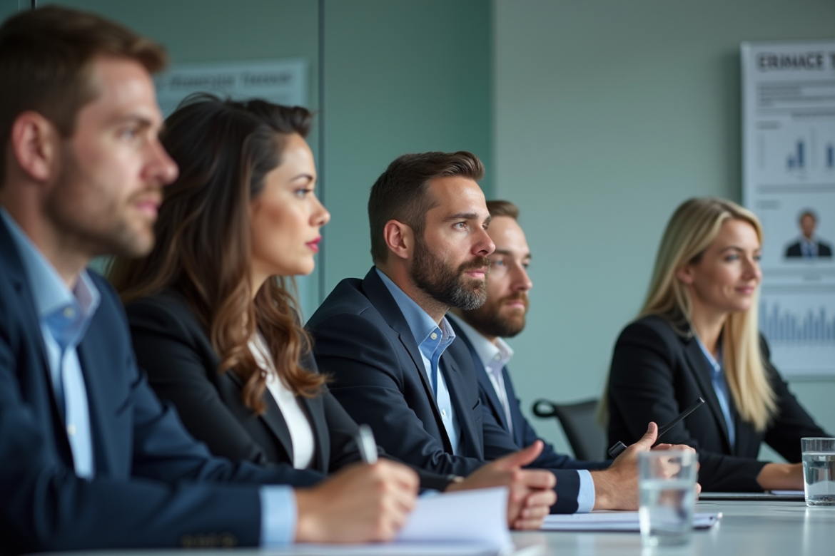 Groupe de professionnels en formation en salle moderne