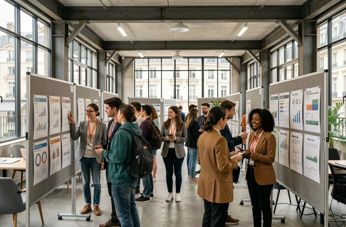 Étudiants en alternance multisectorielle réunis dans un espace collaboratif du H3 Campus Paris