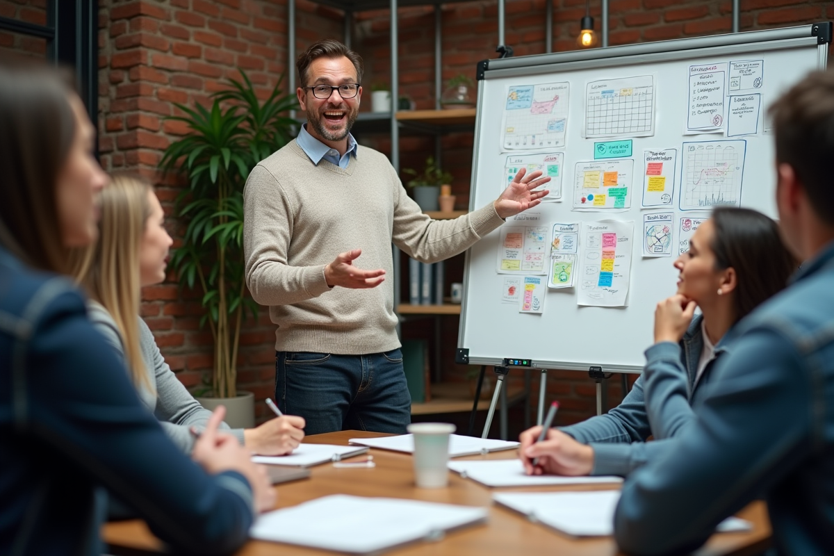 Homme en brainstorming dans un espace créatif