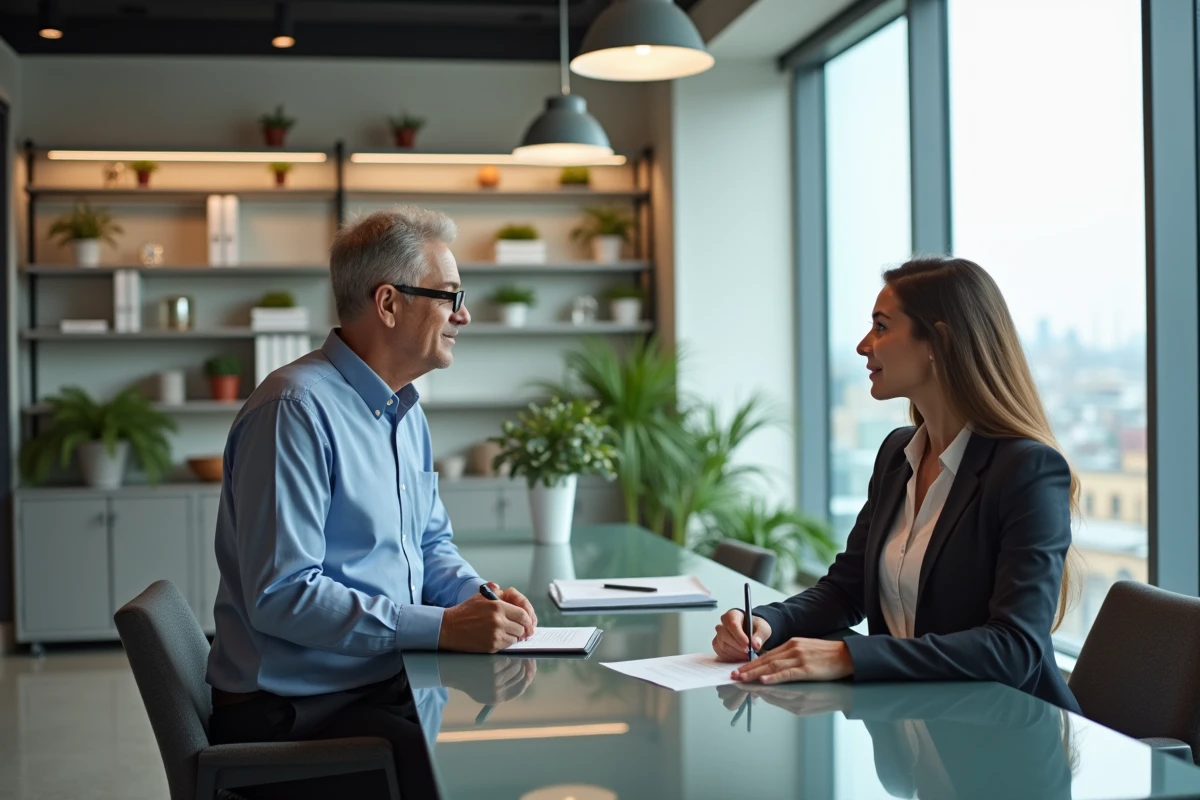 Homme en conseil financier dans un bureau moderne