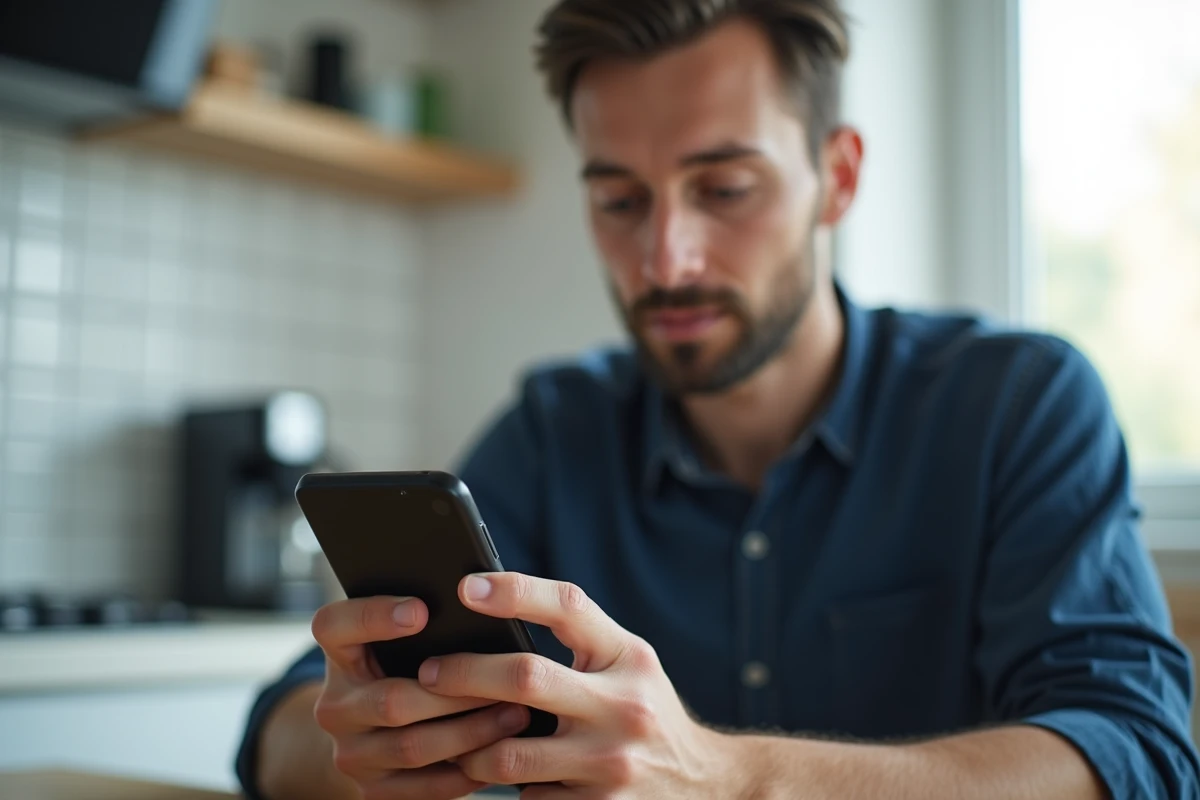 Homme adulte accédant à ses cours en ligne via Elcyo sur mobile depuis son domicile