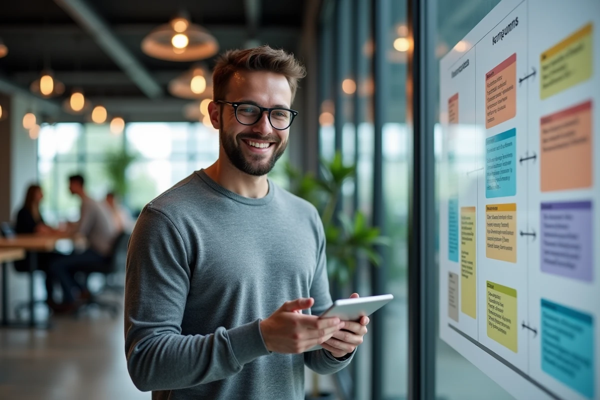 Jeune homme dans un espace de coworking avec une tablette