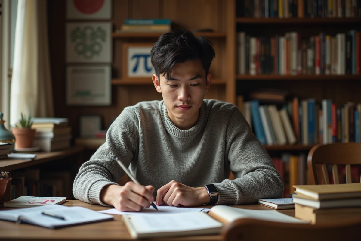 Jeune homme concentré remplissant un quiz Pi dans un bureau