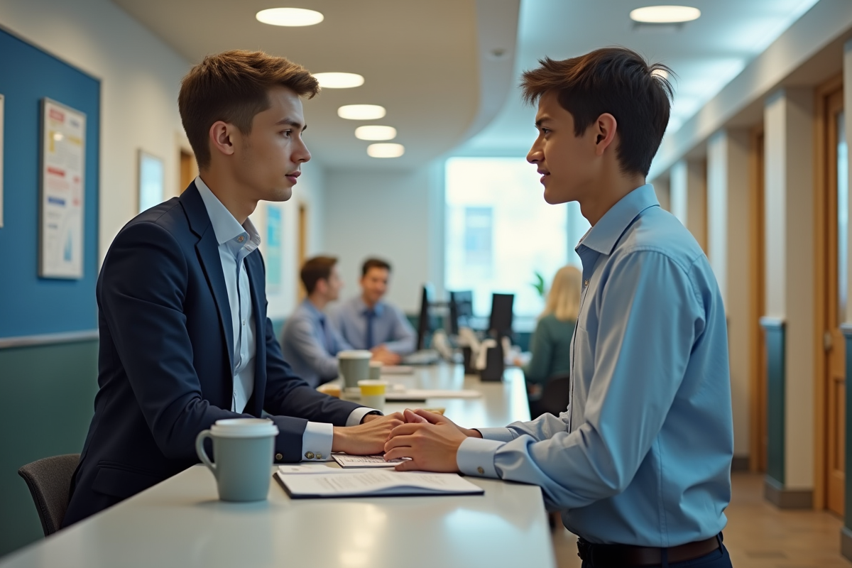 Jeune homme discutant avec un conseiller au centre d