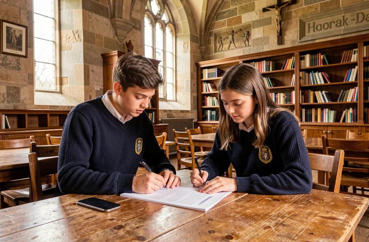 Élèves en alternance collaborant sur un projet à La Salle Saint-Denis, dans un cadre scolaire historique