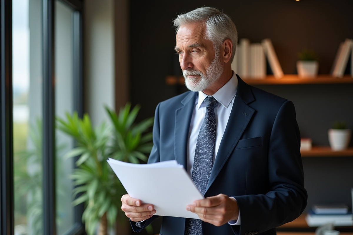 Manager senior examinant des documents dans un bureau