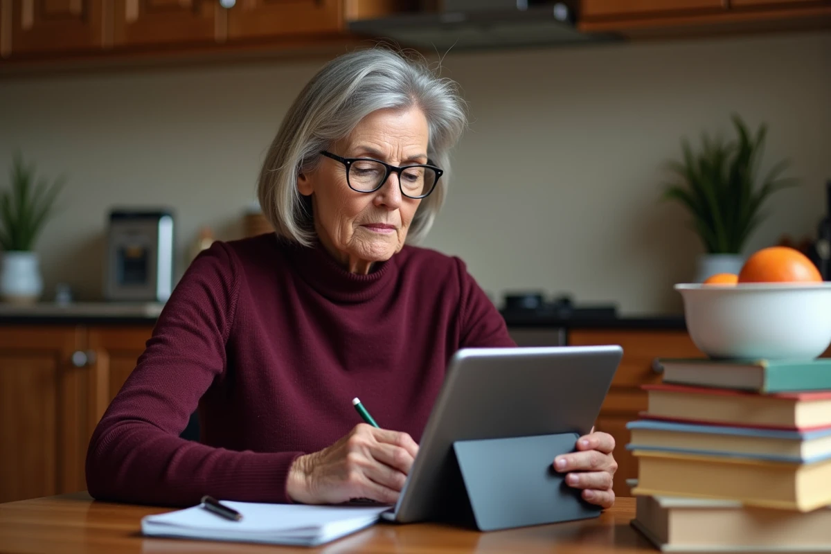 Professeure consultant la procédure de récupération de compte IProf Versailles depuis son domicile sur une tablette